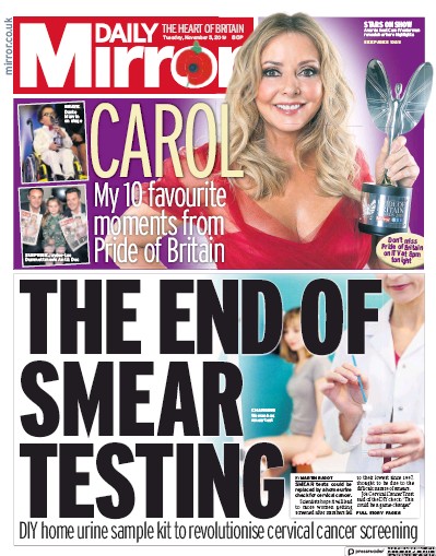 Daily Mirror Newspaper Front Page for 5 November 2019