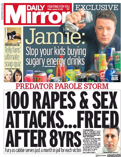 Daily Mirror Newspaper Front Page for 5 January 2018