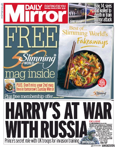 Daily Mirror Newspaper Front Page for 5 January 2019