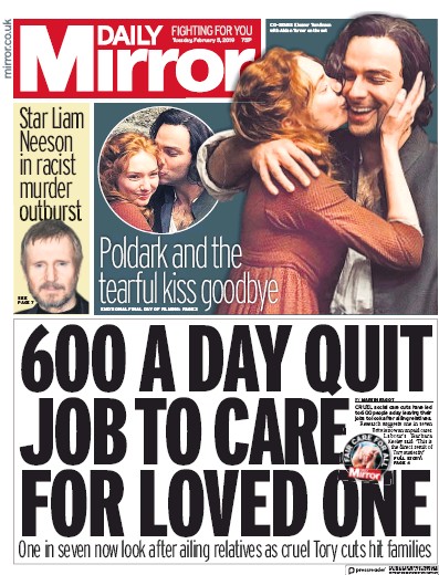 Daily Mirror Newspaper Front Page for 5 February 2019