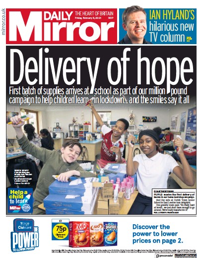 Daily Mirror (UK) Newspaper Front Page for 5 February 2021
