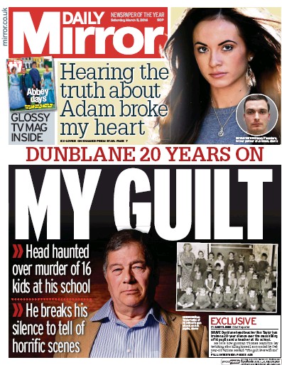 Daily Mirror Newspaper Front Page for 5 March 2016