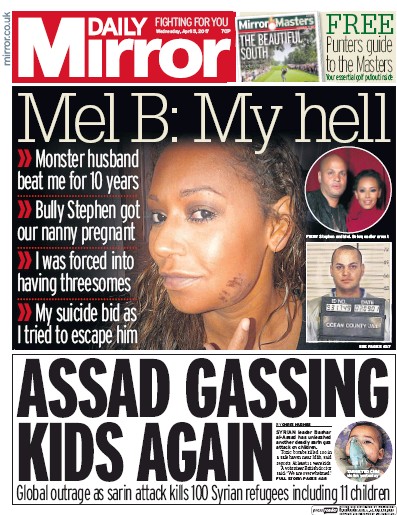 Daily Mirror Newspaper Front Page for 5 April 2017