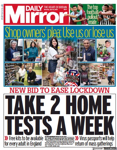 Daily Mirror (UK) Newspaper Front Page for 5 April 2021