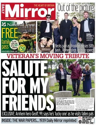 Daily Mirror (UK) Newspaper Front Page for 5 May 2025
