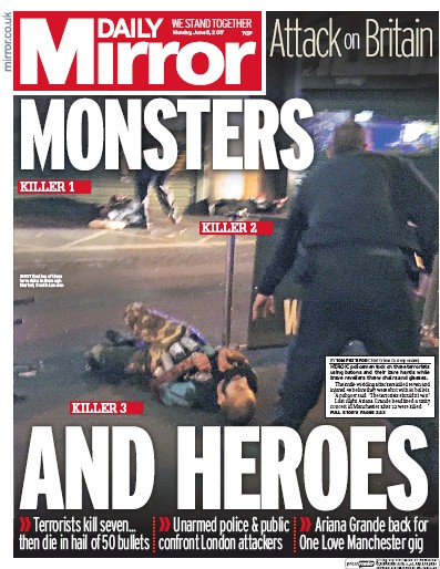 Daily Mirror Newspaper Front Page for 5 June 2017
