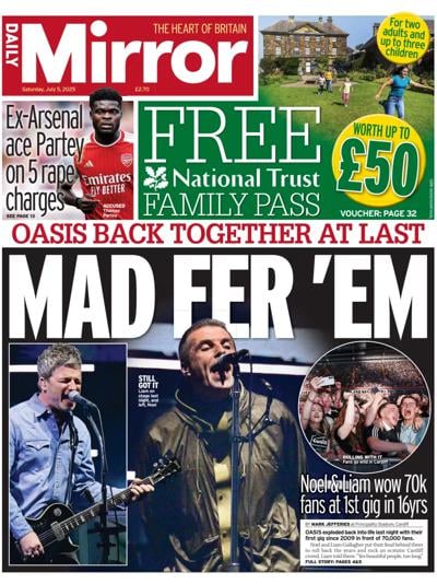 Daily Mirror (UK) Newspaper Front Page for 5 July 2025