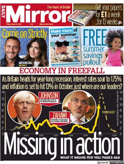 Daily Mirror (UK) Newspaper Front Page for 5 August 2022