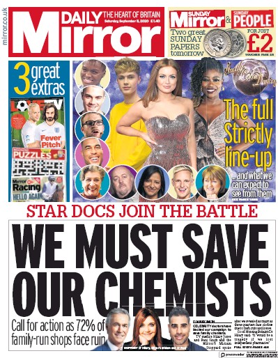 Daily Mirror Newspaper Front Page for 5 September 2020