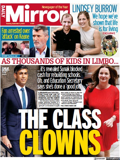 Daily Mirror (UK) Newspaper Front Page for 5 September 2023