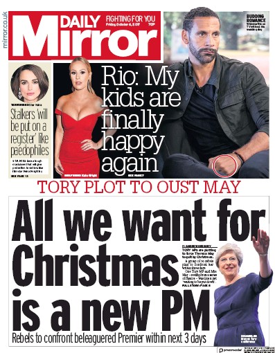 Daily Mirror Newspaper Front Page for 6 October 2017