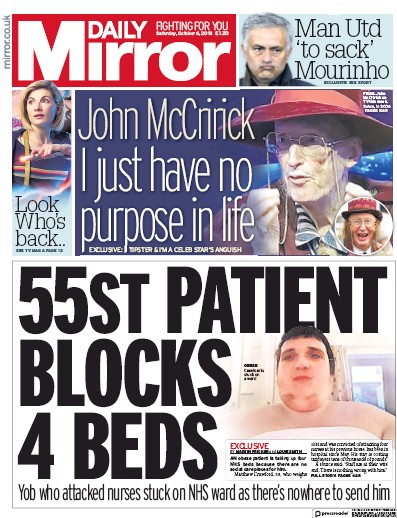 Daily Mirror Newspaper Front Page for 6 October 2018