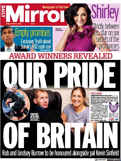 Daily Mirror (UK) Newspaper Front Page for 6 October 2023