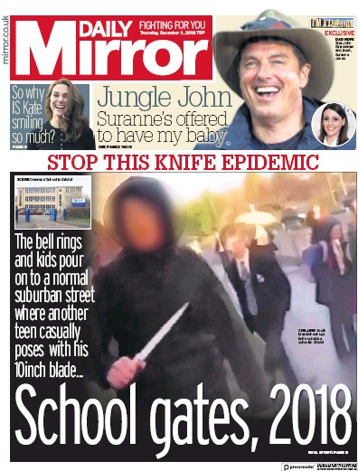 Daily Mirror (UK) Newspaper Front Page for 6 December 2018