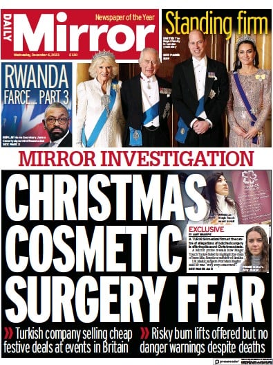 Daily Mirror (UK) Newspaper Front Page for 6 December 2023