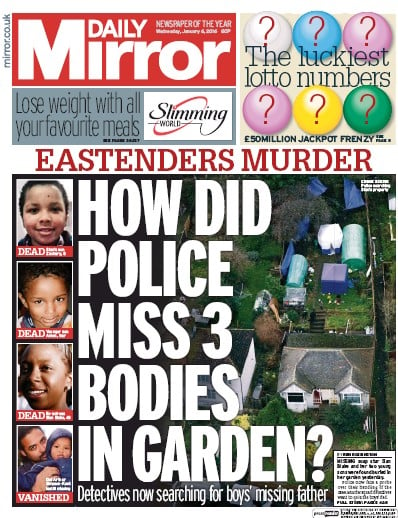 Daily Mirror Newspaper Front Page for 6 January 2016