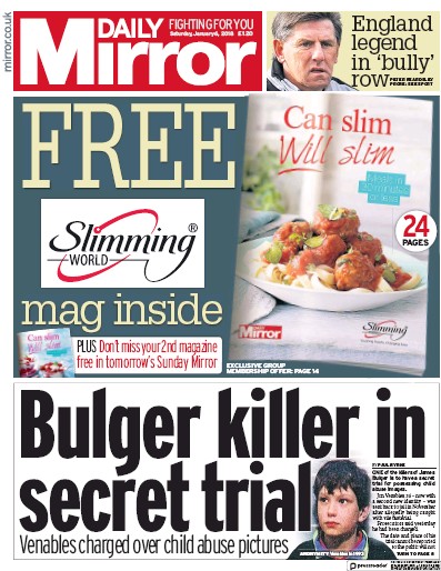Daily Mirror Newspaper Front Page for 6 January 2018