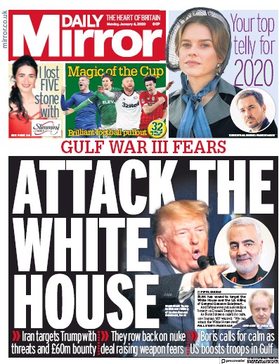 Daily Mirror (UK) Newspaper Front Page for 6 January 2020
