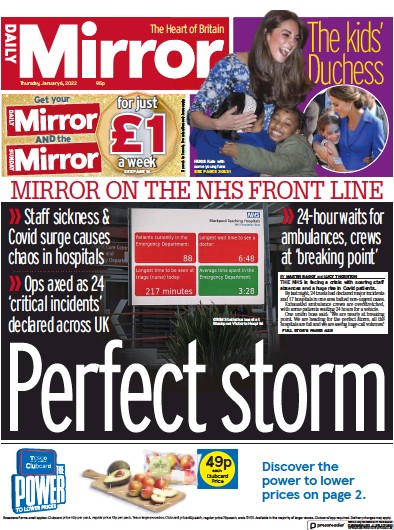 Daily Mirror (UK) Newspaper Front Page for 6 January 2022