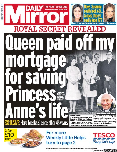 Daily Mirror Newspaper Front Page for 6 February 2020