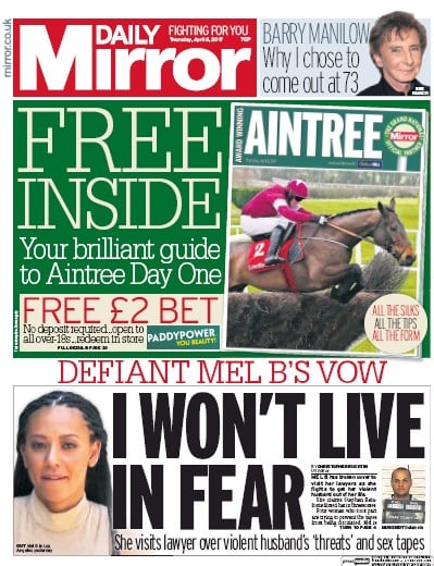 Daily Mirror Newspaper Front Page for 6 April 2017