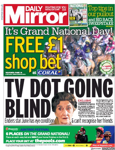 Daily Mirror Newspaper Front Page for 6 April 2019