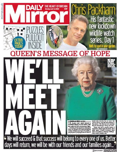 Daily Mirror (UK) Newspaper Front Page for 6 April 2020