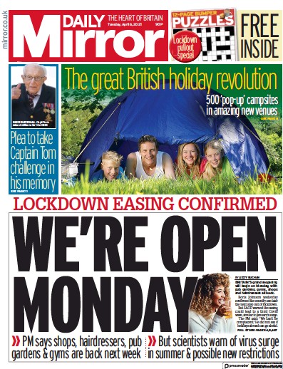 Daily Mirror (UK) Newspaper Front Page for 6 April 2021