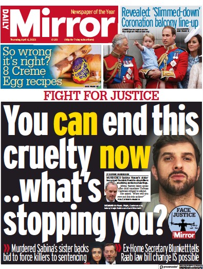 Daily Mirror (UK) Newspaper Front Page for 6 April 2023