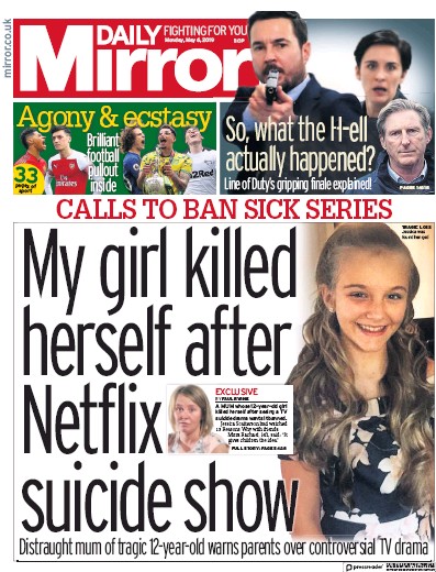 Daily Mirror Newspaper Front Page for 6 May 2019