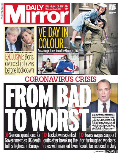 Daily Mirror (UK) Newspaper Front Page for 6 May 2020