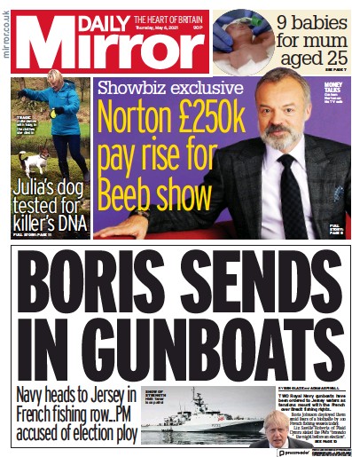 Daily Mirror (UK) Newspaper Front Page for 6 May 2021