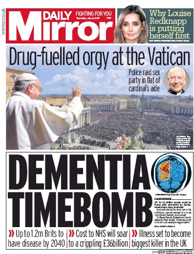 Daily Mirror Newspaper Front Page for 6 July 2017