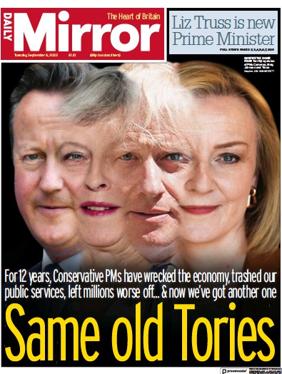 Daily Mirror (UK) Newspaper Front Page for 6 September 2022