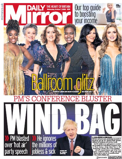 Daily Mirror Newspaper Front Page for 7 October 2020