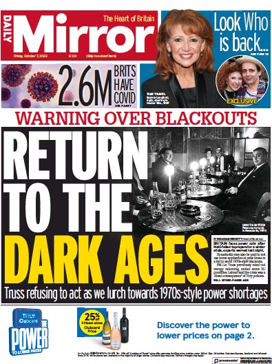 Daily Mirror (UK) Newspaper Front Page for 7 October 2022