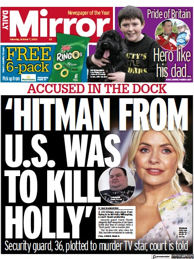 Daily Mirror (UK) Newspaper Front Page for 7 October 2023