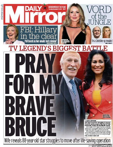 Daily Mirror Newspaper Front Page for 7 November 2016