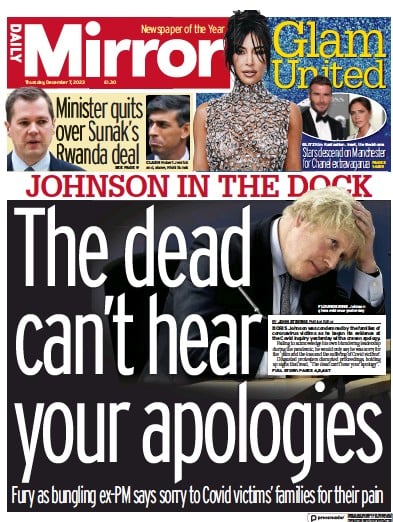 Daily Mirror (UK) Newspaper Front Page for 7 December 2023