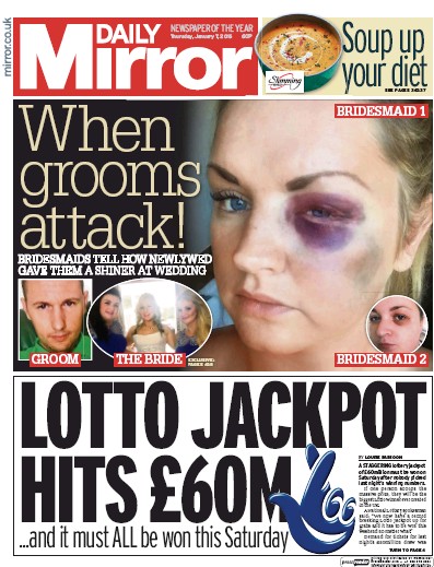 Daily Mirror Newspaper Front Page for 7 January 2016