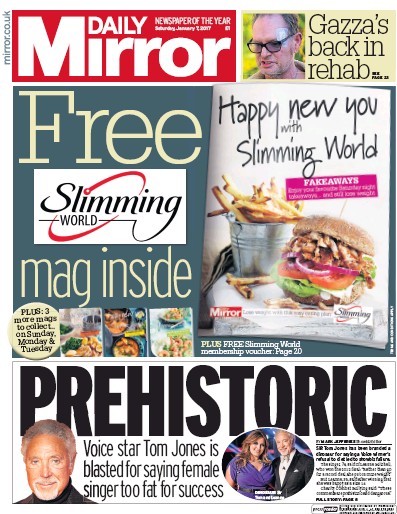 Daily Mirror Newspaper Front Page for 7 January 2017