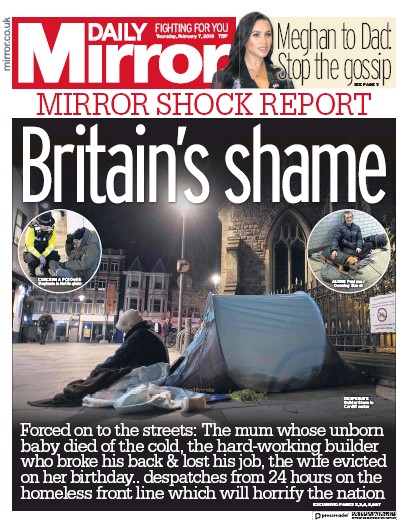 Daily Mirror Newspaper Front Page for 7 February 2019