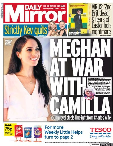 Daily Mirror (UK) Newspaper Front Page for 7 March 2020