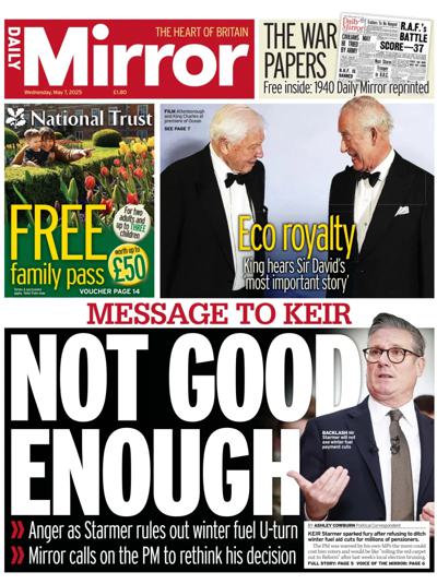 Daily Mirror (UK) Newspaper Front Page for 7 May 2025