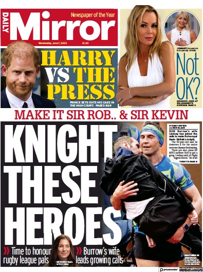 Daily Mirror Newspaper Front Page for 7 June 2023