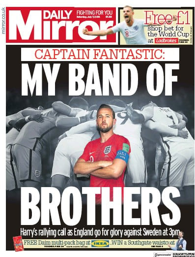 Daily Mirror Newspaper Front Page for 7 July 2018