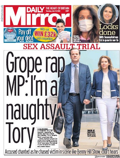 Daily Mirror Newspaper Front Page for 7 July 2020
