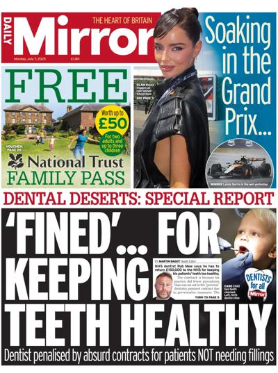 Daily Mirror (UK) Newspaper Front Page for 7 July 2025