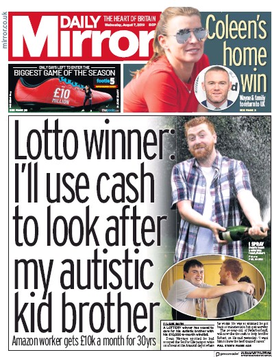 Daily Mirror Newspaper Front Page for 7 August 2019