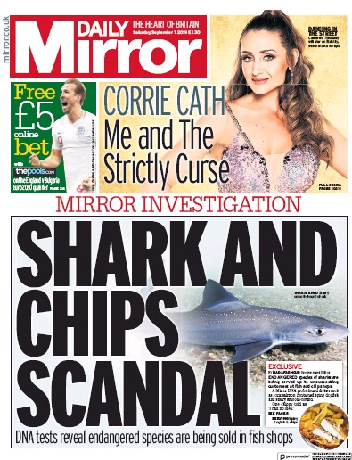 Daily Mirror Newspaper Front Page for 7 September 2019